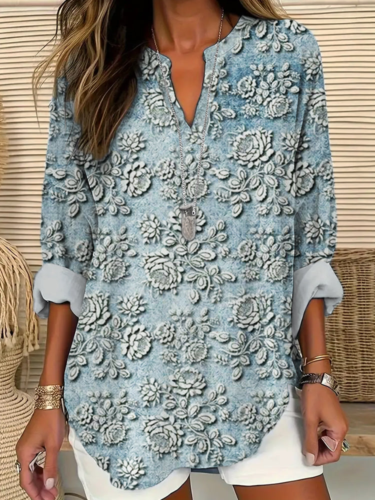 Women's Printed Blouse for Summer – Lightweight Plus Size Long Sleeve Top with Flattering Fit 0