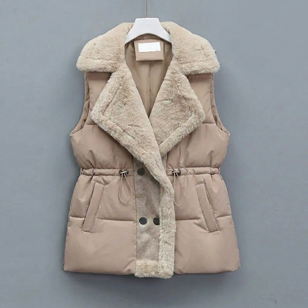 Women's Puffer Vest with Fluffy Collar – Quilted Layering for Winter Warmth 0