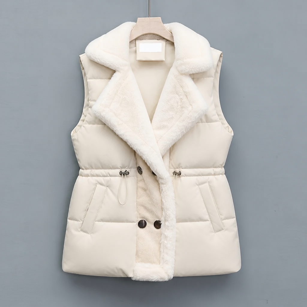 Women's Puffer Vest with Fluffy Collar – Quilted Layering for Winter Warmth 2