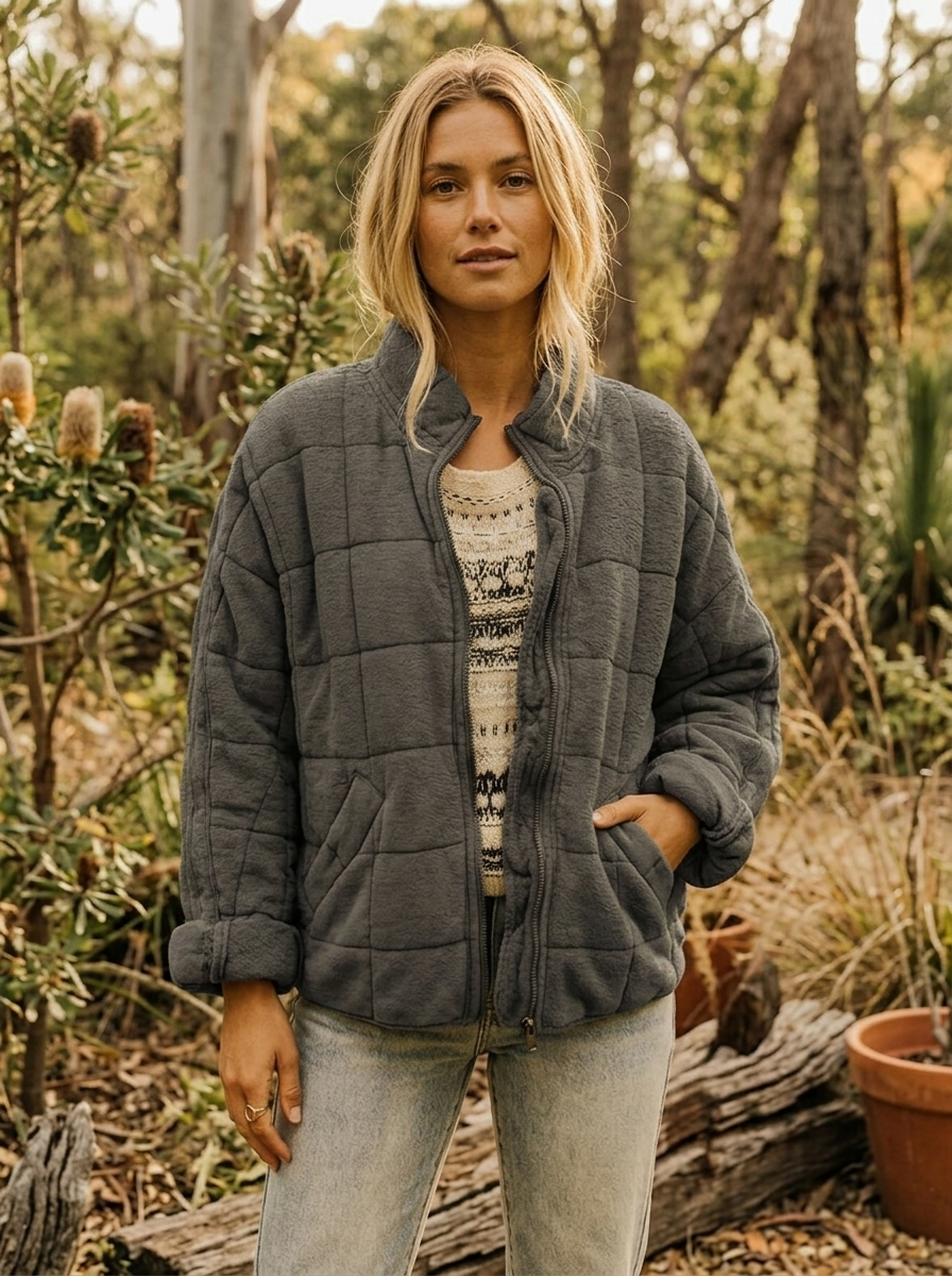 Women's Quilted Jacket with Zip Front – Casual Layer for Cooler Months, Relaxed Fit 0