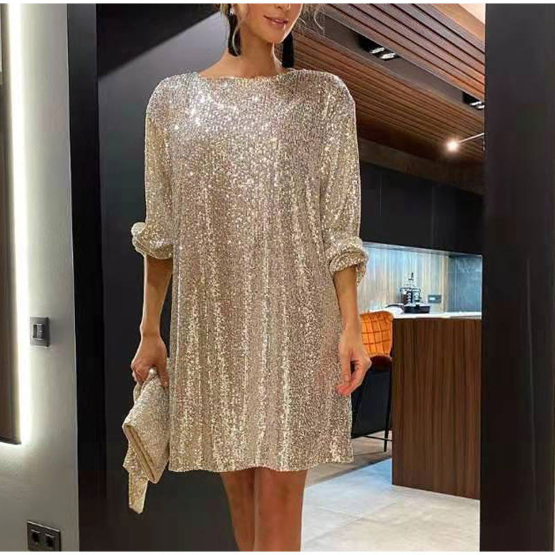 Women's Sequin Mini Dress with Waist Tie – Relaxed Fit Cocktail Dress for Parties 3