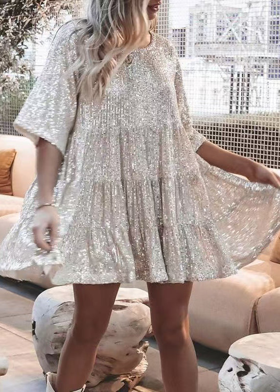 Women's Sequin Oversized Mini Dress – Flowy Tiered Silhouette for Parties and Special Occasions 0