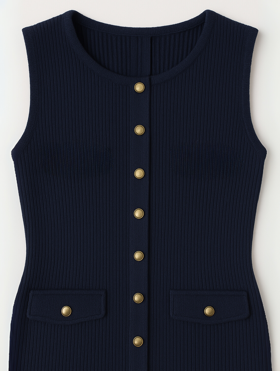 Women's Sleeveless Maxi Dress – Ribbed Knit with Button Front and Flap Pockets for Summer 2
