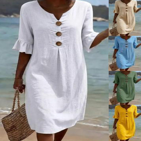 Women's Summer Cotton Mini Dress with Flutter Sleeves – Relaxed A-Line for Casual Wear 1