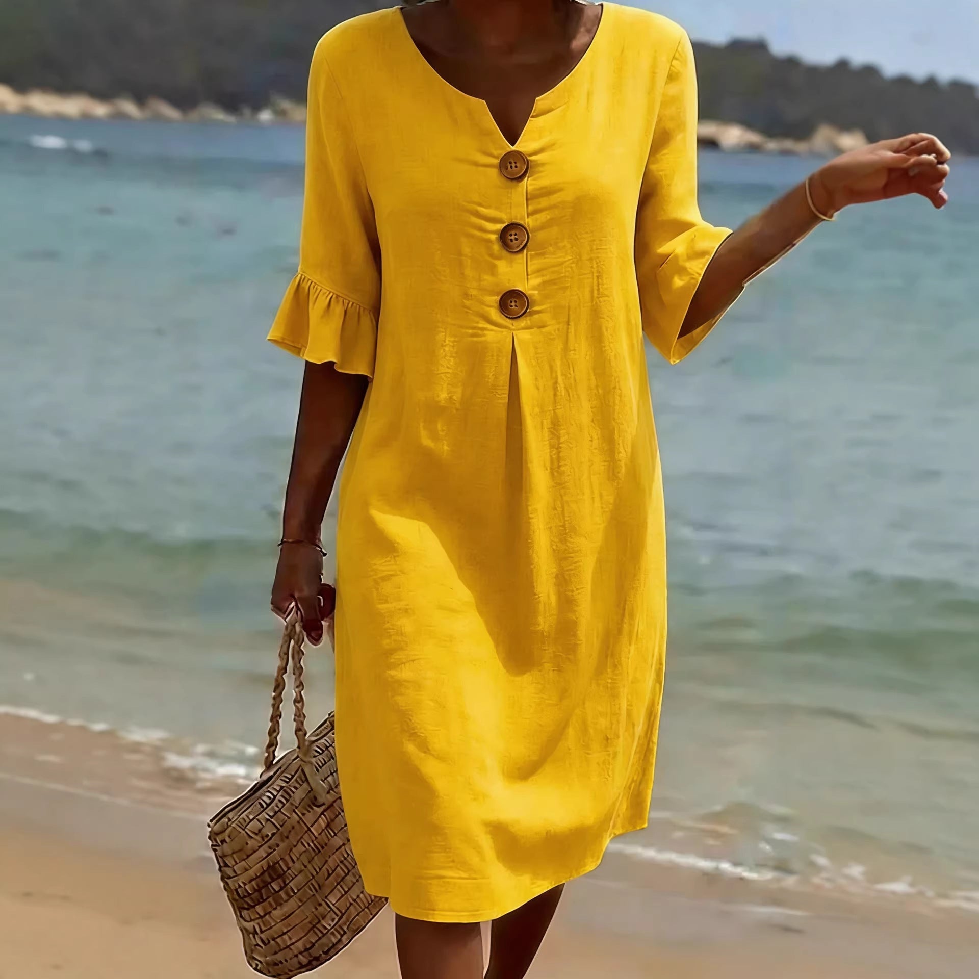 Women's Summer Cotton Mini Dress with Flutter Sleeves – Relaxed A-Line for Casual Wear 2