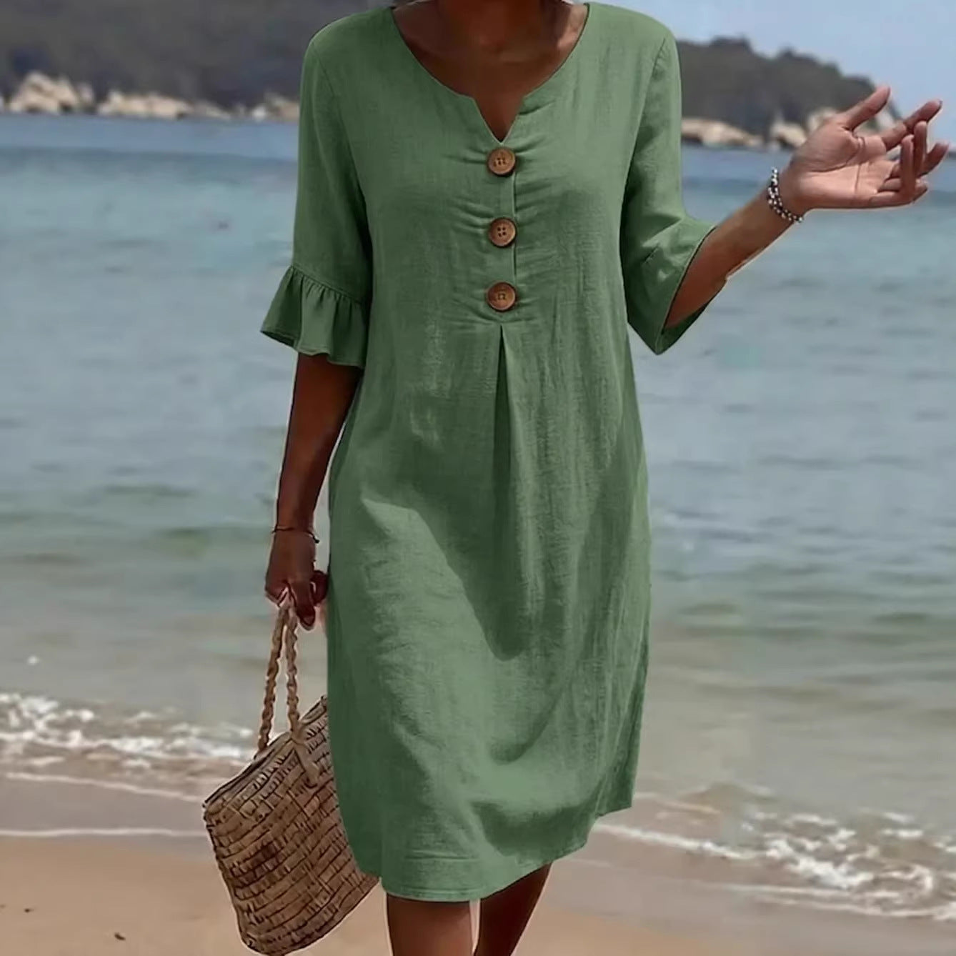 Women's Summer Cotton Mini Dress with Flutter Sleeves – Relaxed A-Line for Casual Wear 4
