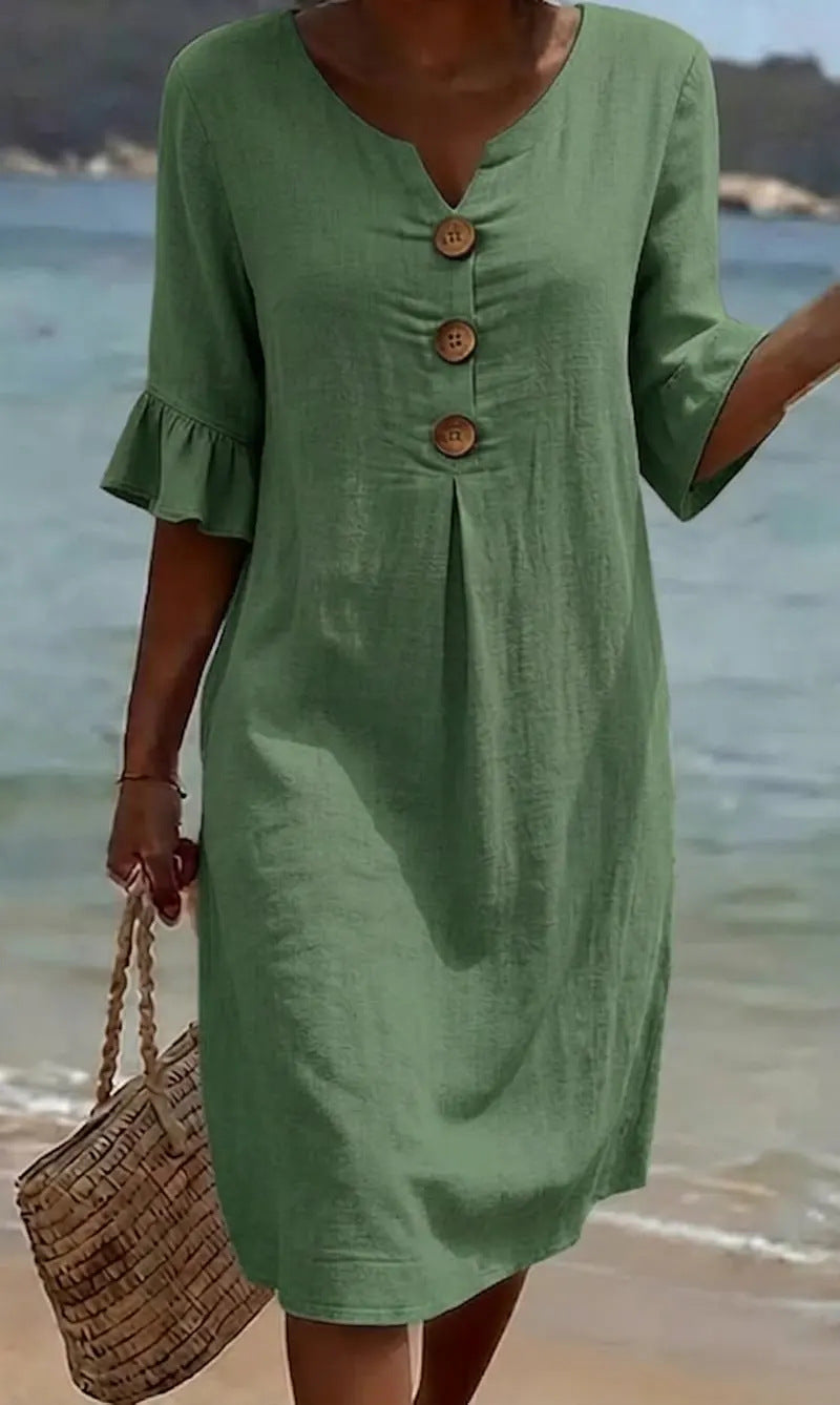 Women's Summer Cotton Mini Dress with Flutter Sleeves – Relaxed A-Line for Casual Wear 8