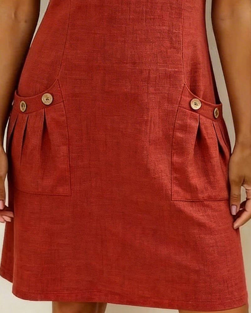 Women's Summer Dress – Linen A-Line Mini with Zip Neck and Short Sleeves for Warm Weather 2