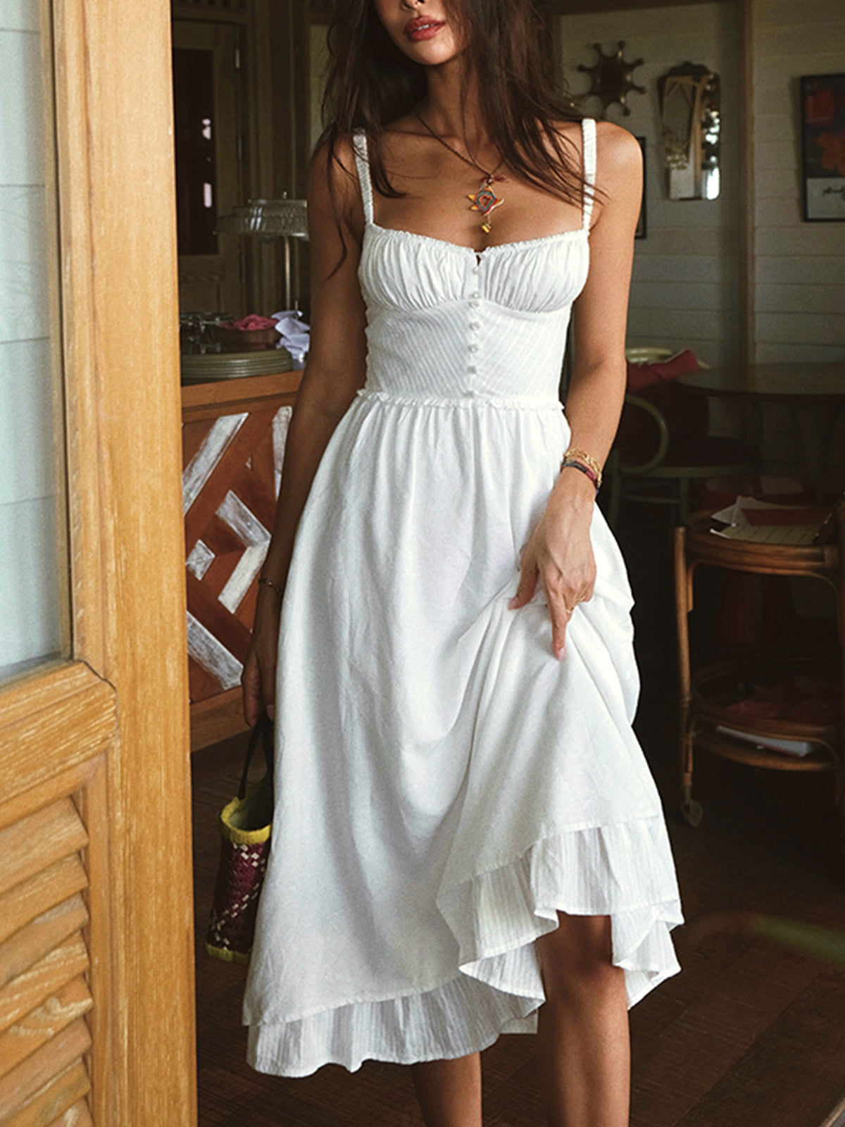 Women's Summer Midi Dress with Ruffle Hem – Adjustable Straps for Casual or Cocktail Occasions 4