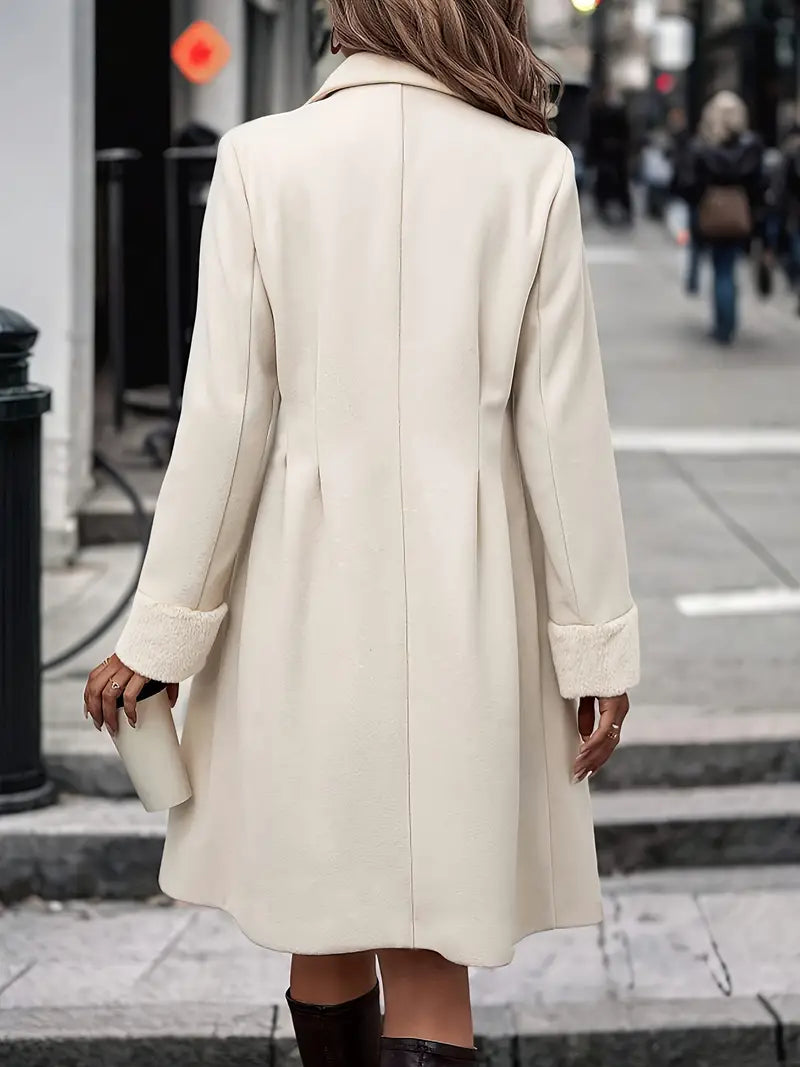 Women's Trench Coat – Double Breasted Midi Length for Cold Weather, Notched Lapel Design 1