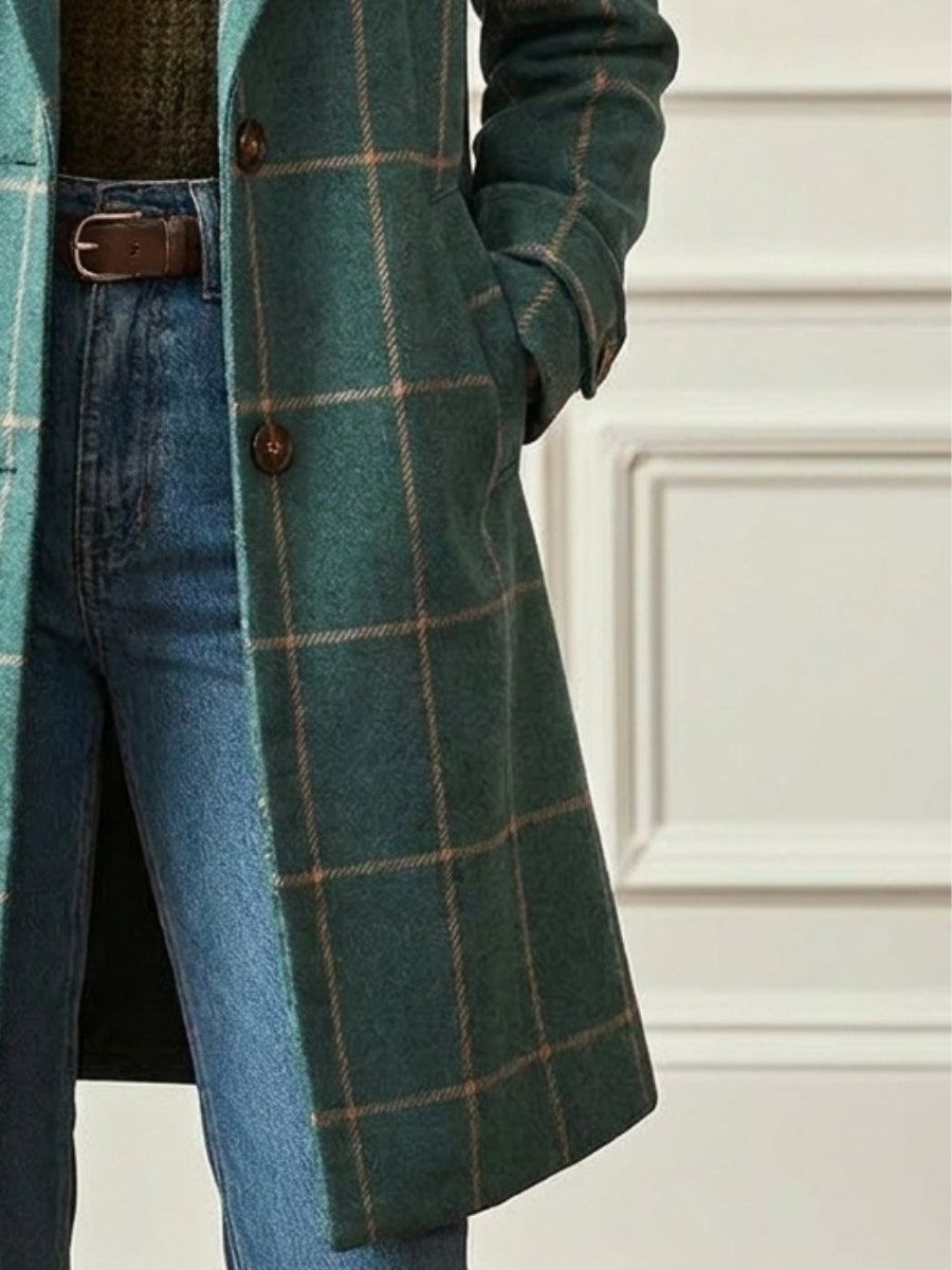 Women's Trench Coat – Long Checkered Design with Notched Lapel for Winter Style 3