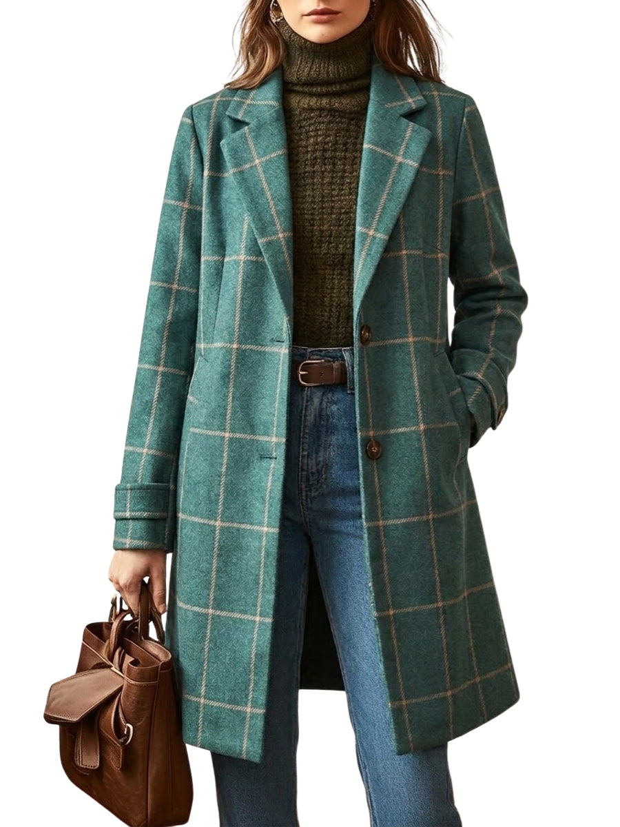 Women's Trench Coat – Long Checkered Design with Notched Lapel for Winter Style 4