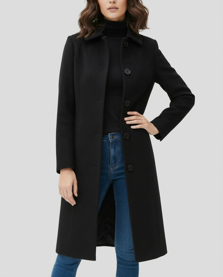 Women's Trench Coat for Winter – Long, Single-Breasted Design with Collar 1