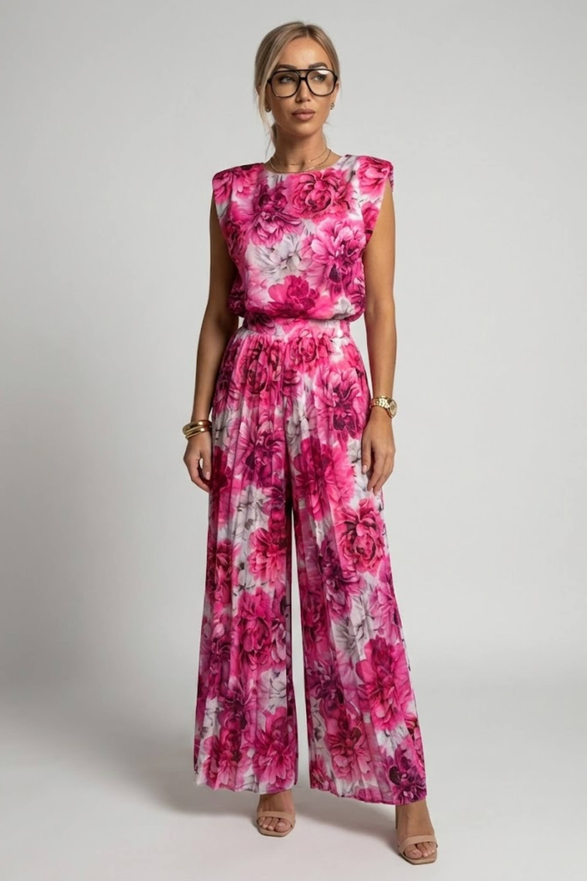 Women's Wide-Leg Jumpsuit with Pleats – Structured Shoulders for Evening Events 9