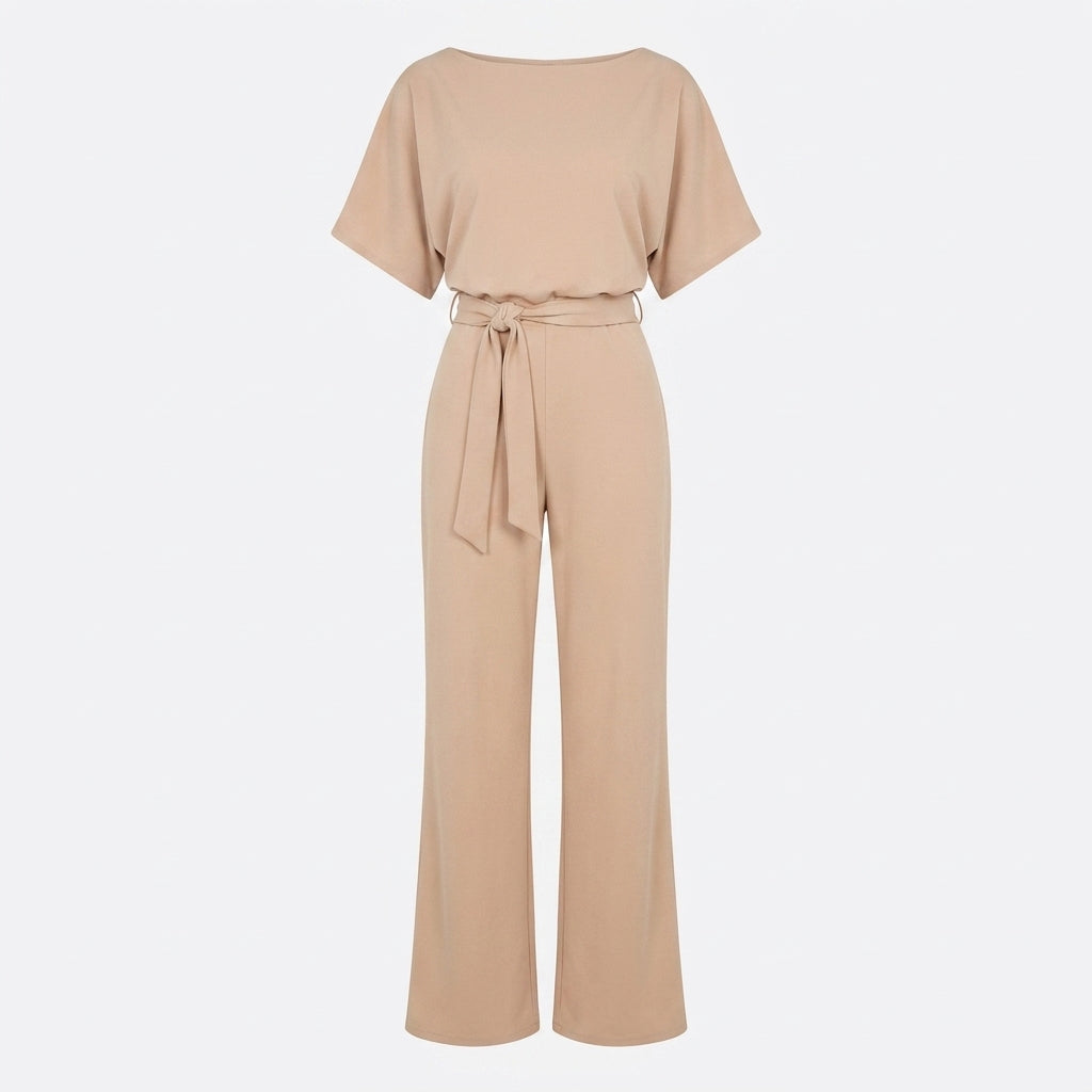 Wide Leg Jumpsuit with Draped Neckline and Waist Tie – Relaxed Fit for Events 2