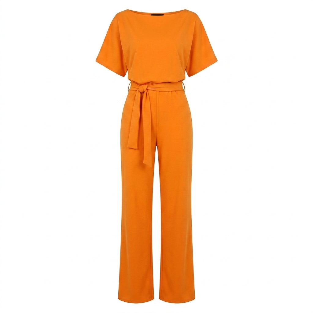 Wide Leg Jumpsuit with Draped Neckline and Waist Tie – Relaxed Fit for Events 6
