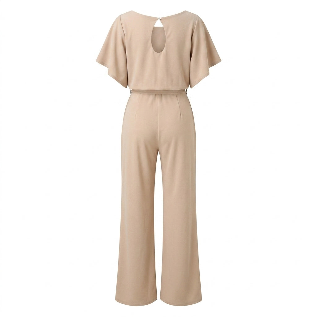 Wide Leg Jumpsuit with Draped Neckline and Waist Tie – Relaxed Fit for Events 3