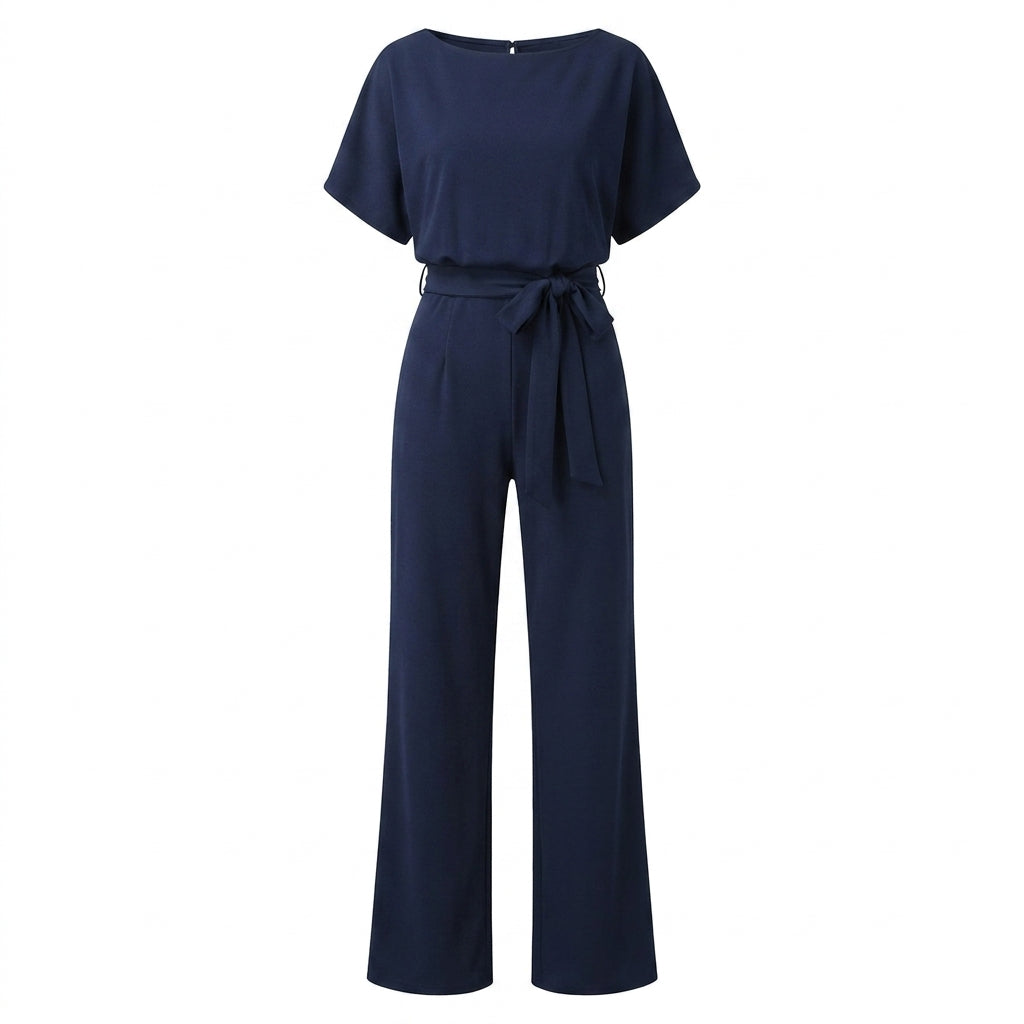 Wide Leg Jumpsuit with Draped Neckline and Waist Tie – Relaxed Fit for Events 16
