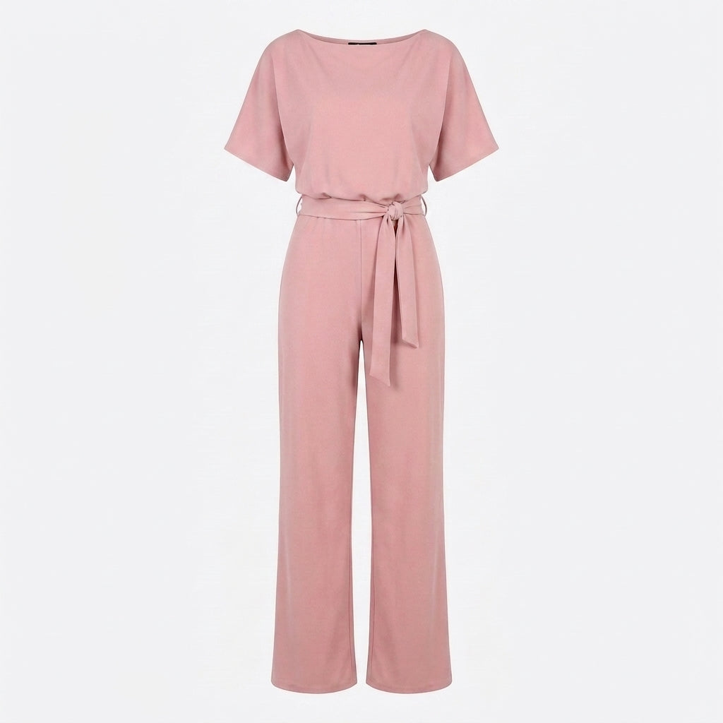 Wide Leg Jumpsuit with Draped Neckline and Waist Tie – Relaxed Fit for Events 14