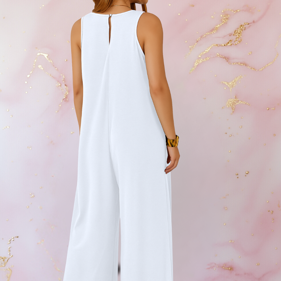 Women's Wide Leg Sleeveless Jumpsuit with V-Neck and Pockets for Summer Casual Wear 3