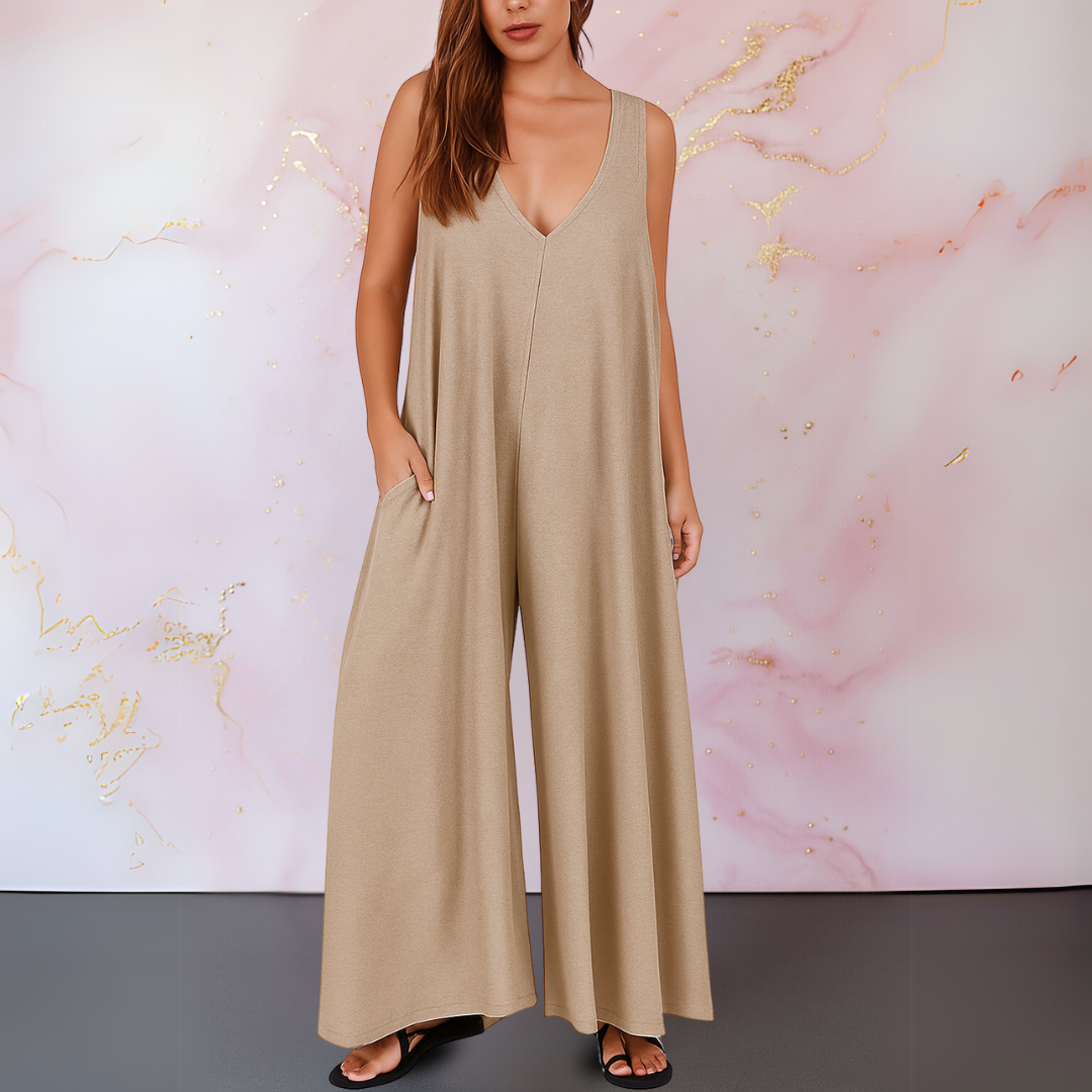 Women's Wide Leg Sleeveless Jumpsuit with V-Neck and Pockets for Summer Casual Wear 7