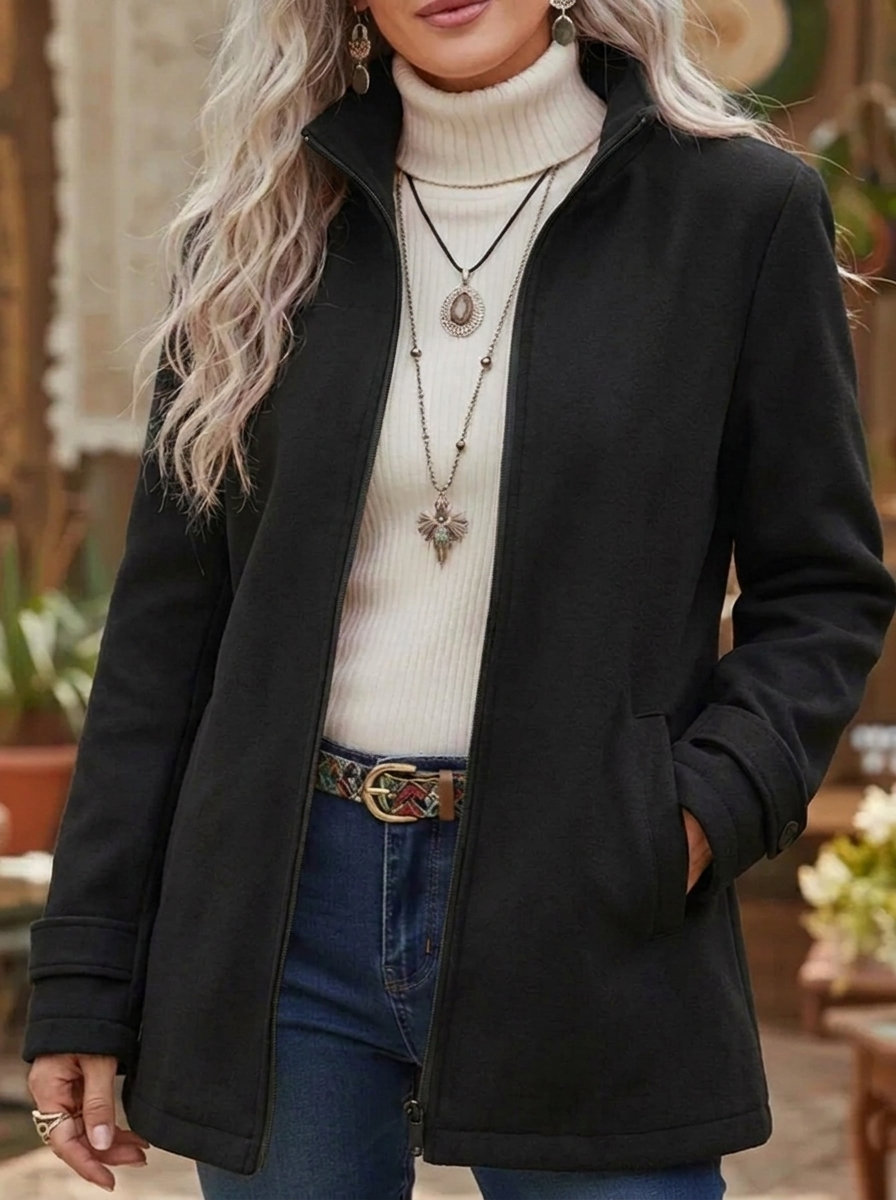Women's Winter Jacket with Stand Collar – Fluffy Zip Up for Casual Outings 3