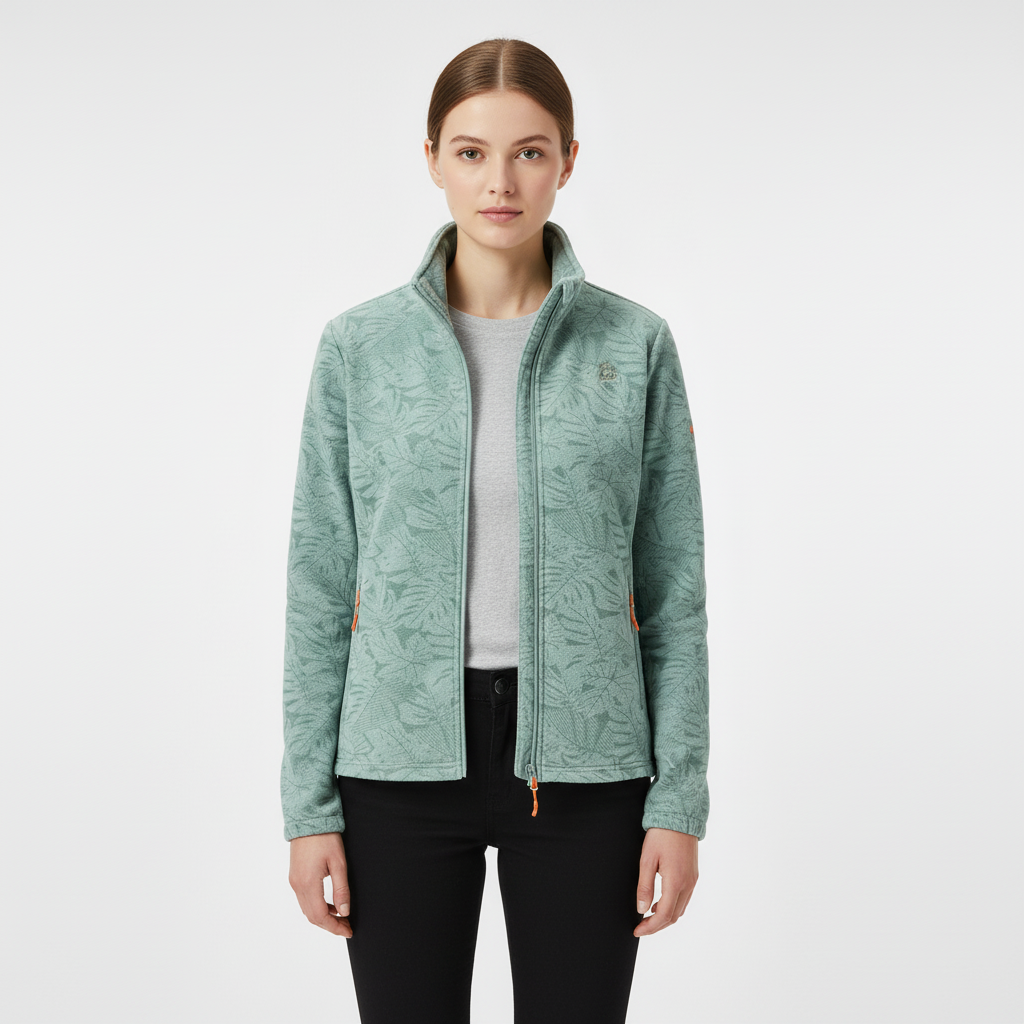 Women's Winter Jacket with Stand Collar – Tonal Botanical Print for Casual Wear 1