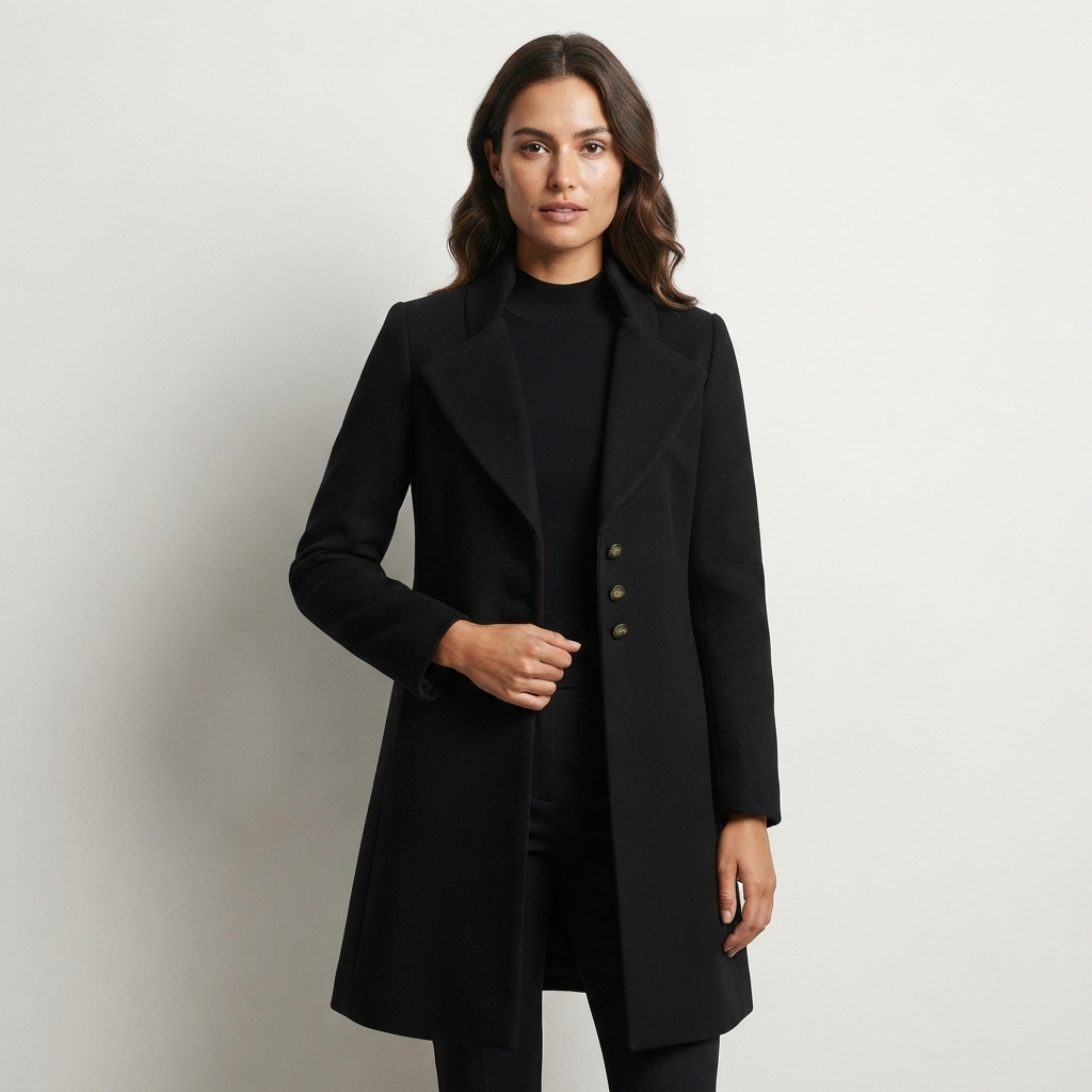 Women's Wool Coat for Winter – Tailored Longline Midi with Notched Lapel and Pockets 0