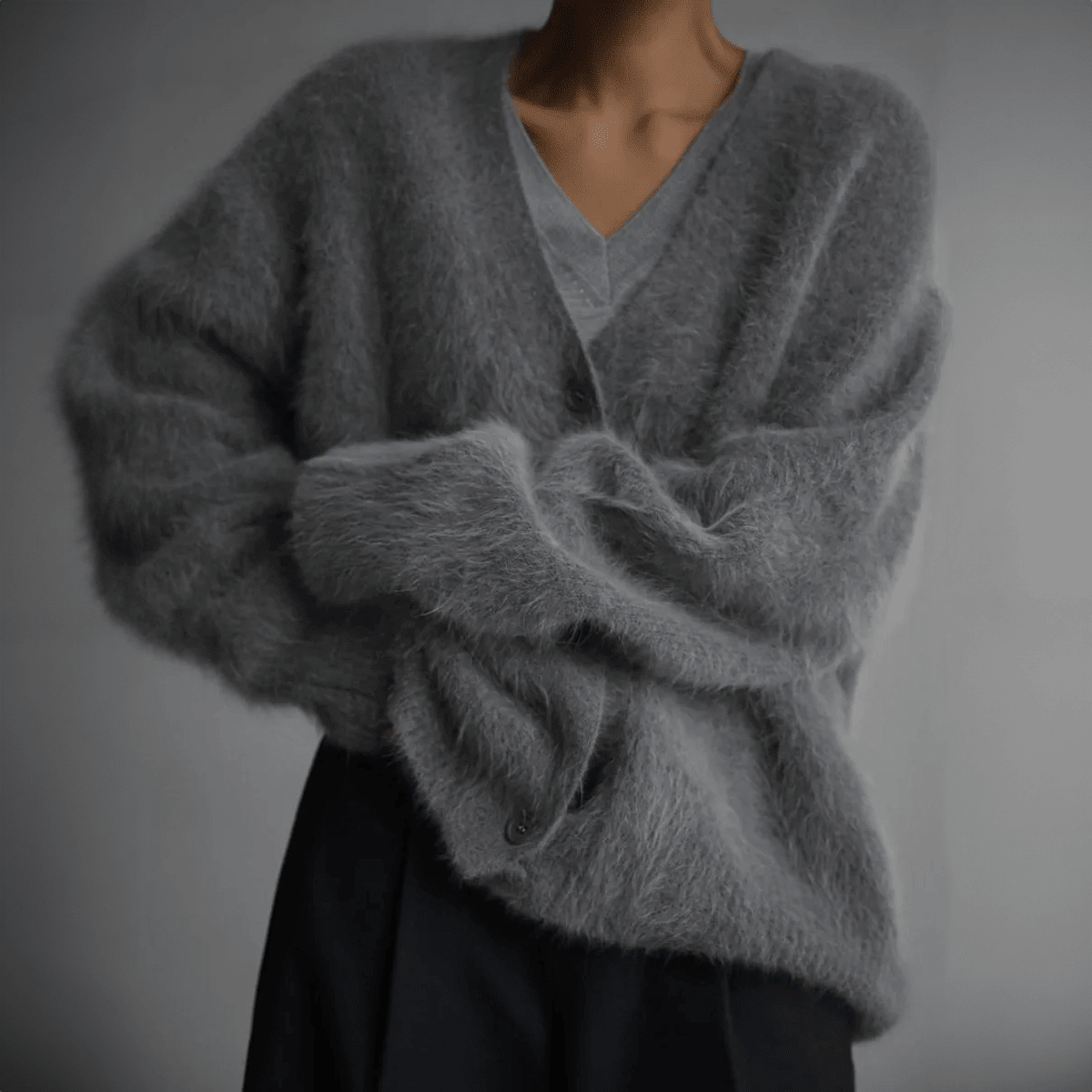 Black Oversized Deep V-Neck Cardigan for Women – Soft Knit, Relaxed Fit Layering Piece - We are MFEO