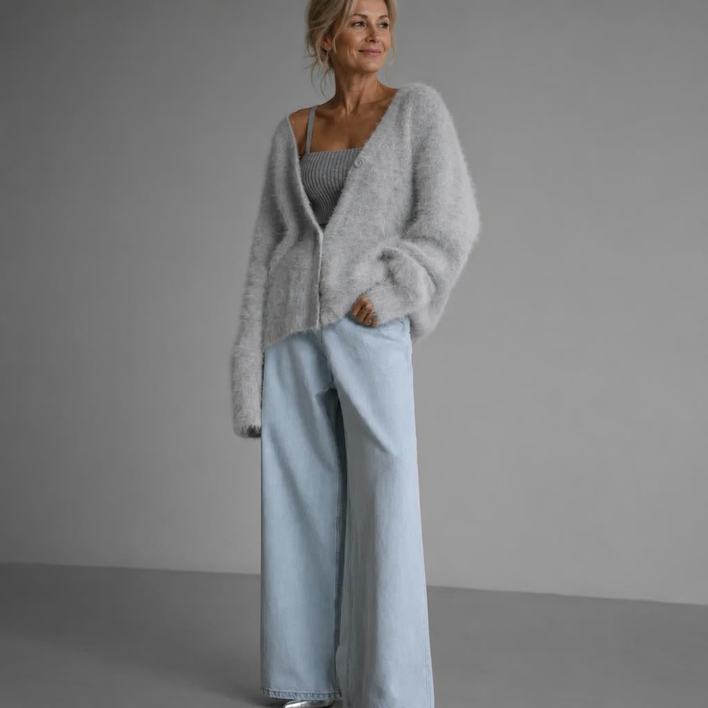 Black Oversized Deep V-Neck Cardigan for Women – Soft Knit, Relaxed Fit Layering Piece - We are MFEO