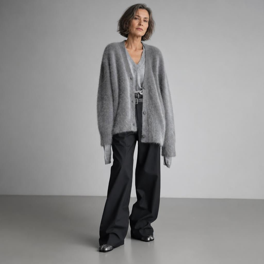 Black Oversized Deep V-Neck Cardigan for Women – Soft Knit, Relaxed Fit Layering Piece - We are MFEO