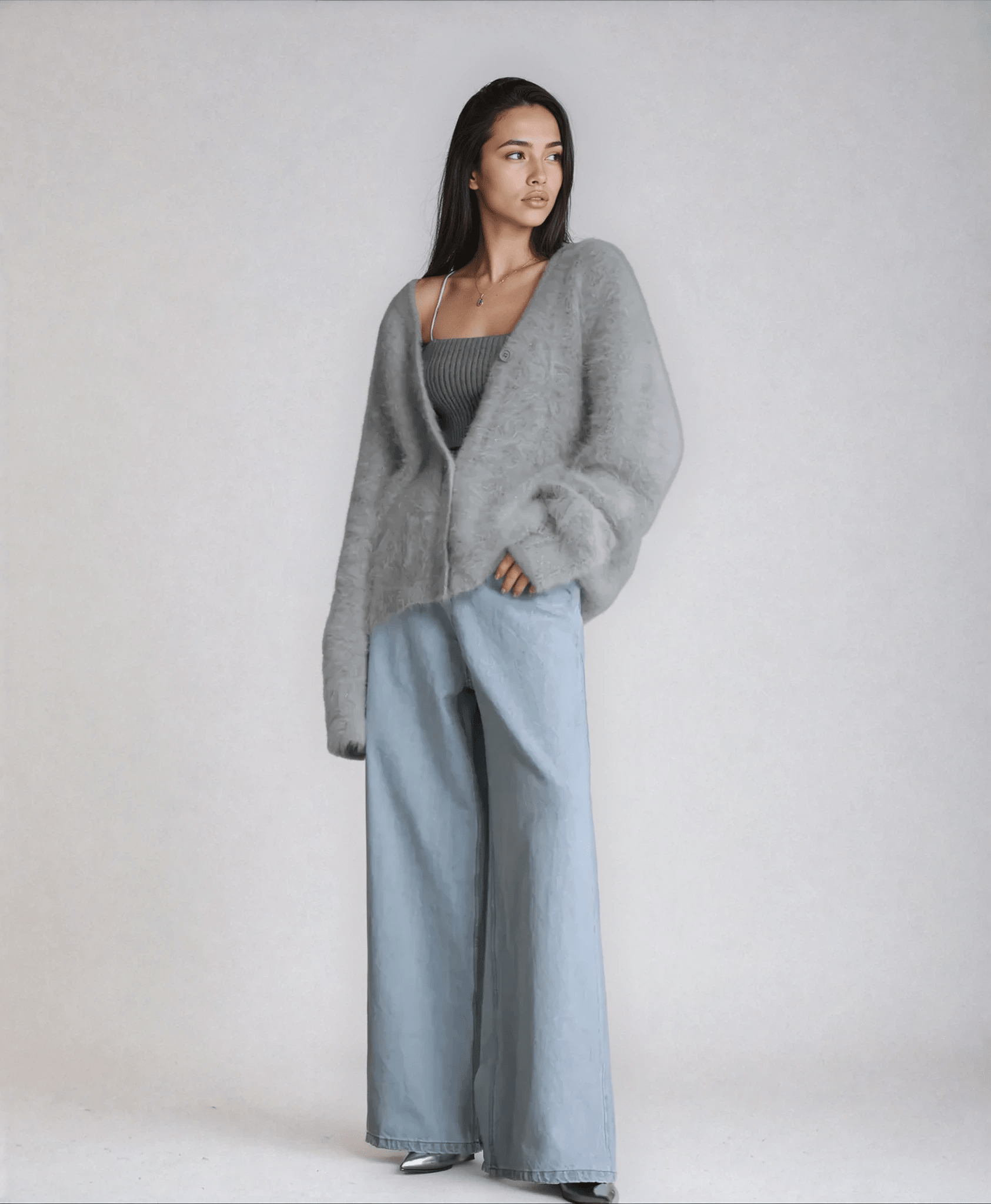 Black Oversized Deep V-Neck Cardigan for Women – Soft Knit, Relaxed Fit Layering Piece - We are MFEO