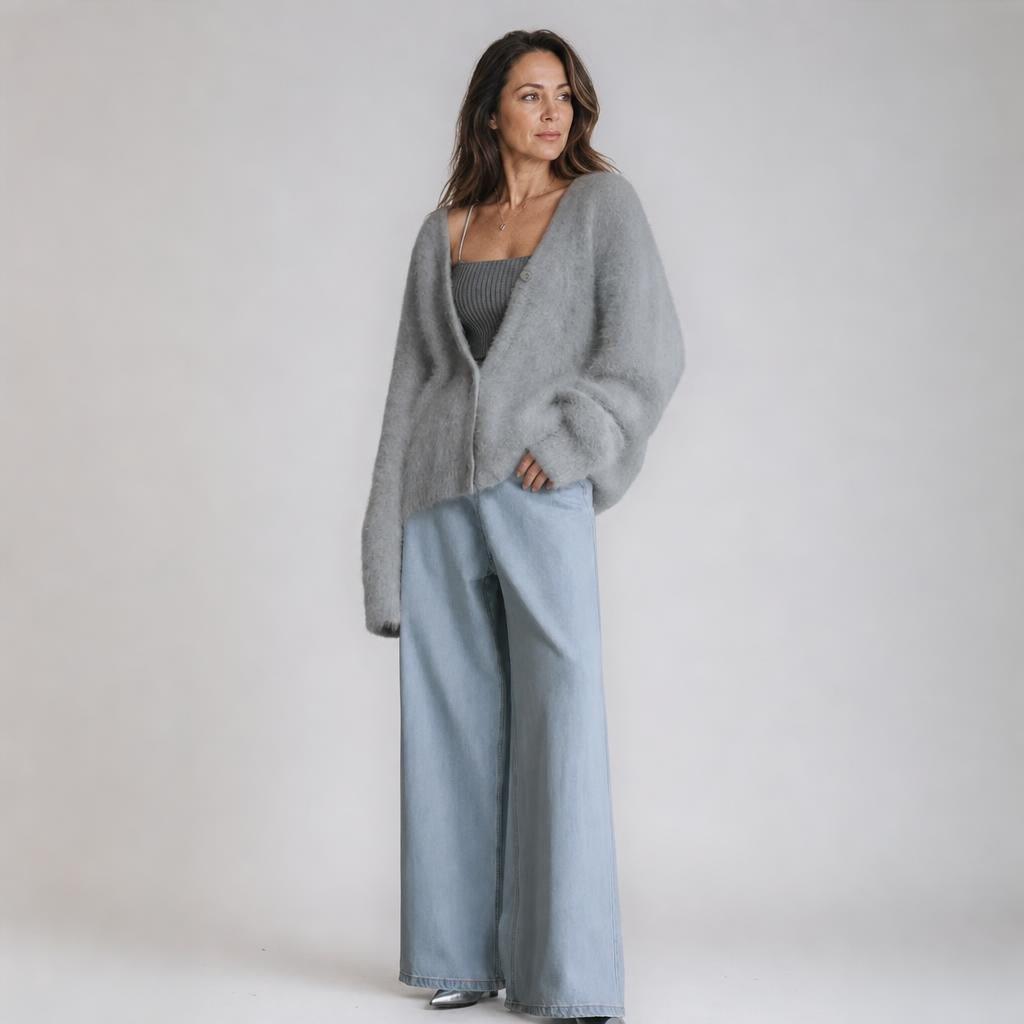 Black Oversized Deep V-Neck Cardigan for Women – Soft Knit, Relaxed Fit Layering Piece - We are MFEO