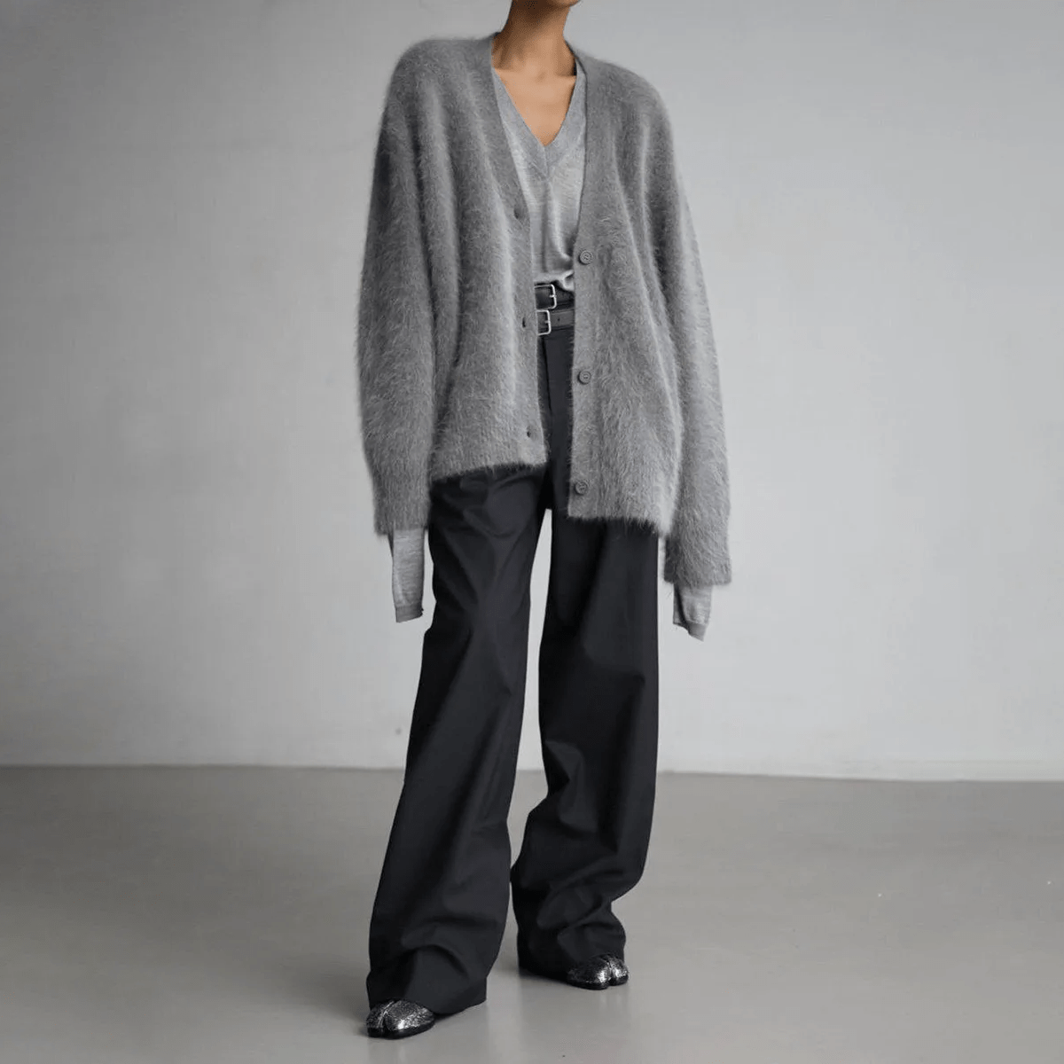 Black Oversized Deep V-Neck Cardigan for Women – Soft Knit, Relaxed Fit Layering Piece - We are MFEO