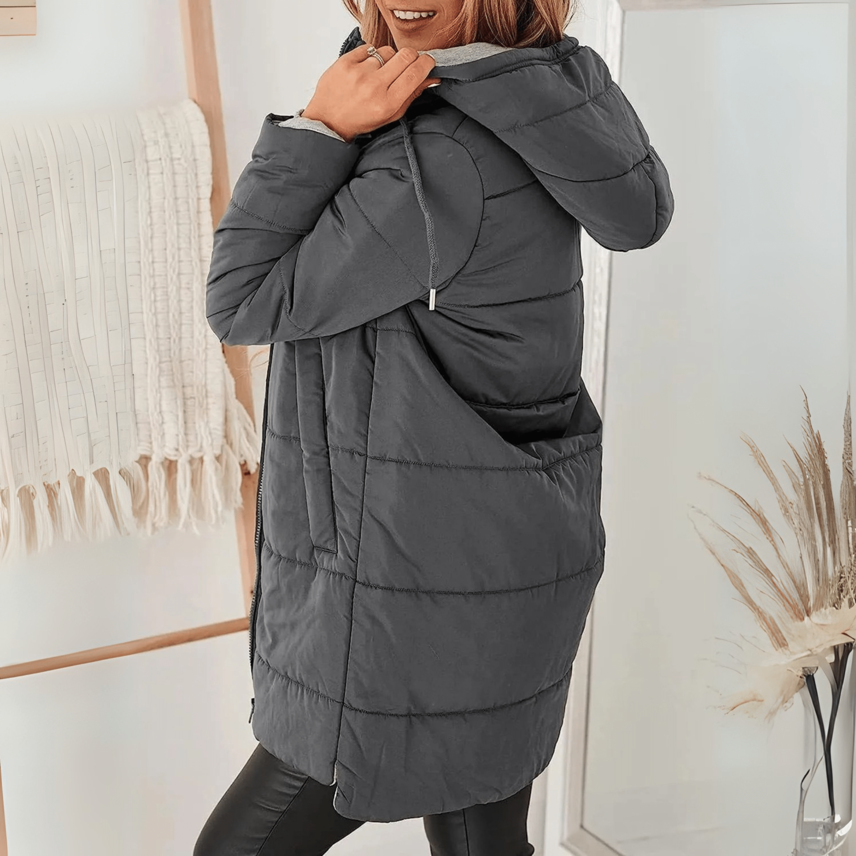 Black Puffer Jacket for Women – Longline Quilted Design with Zip Front and Pockets - We are MFEO