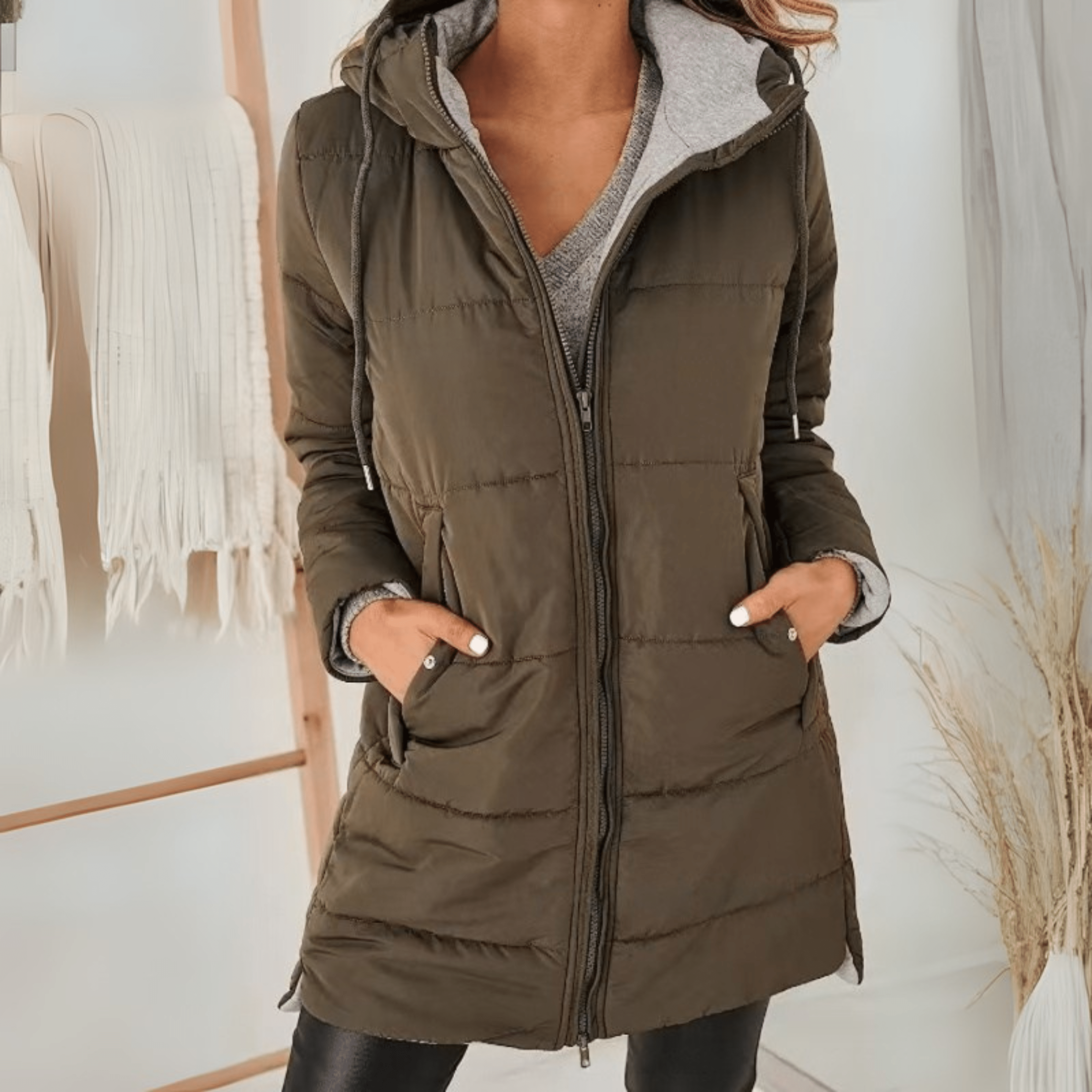 Black Puffer Jacket for Women – Longline Quilted Design with Zip Front and Pockets - We are MFEO