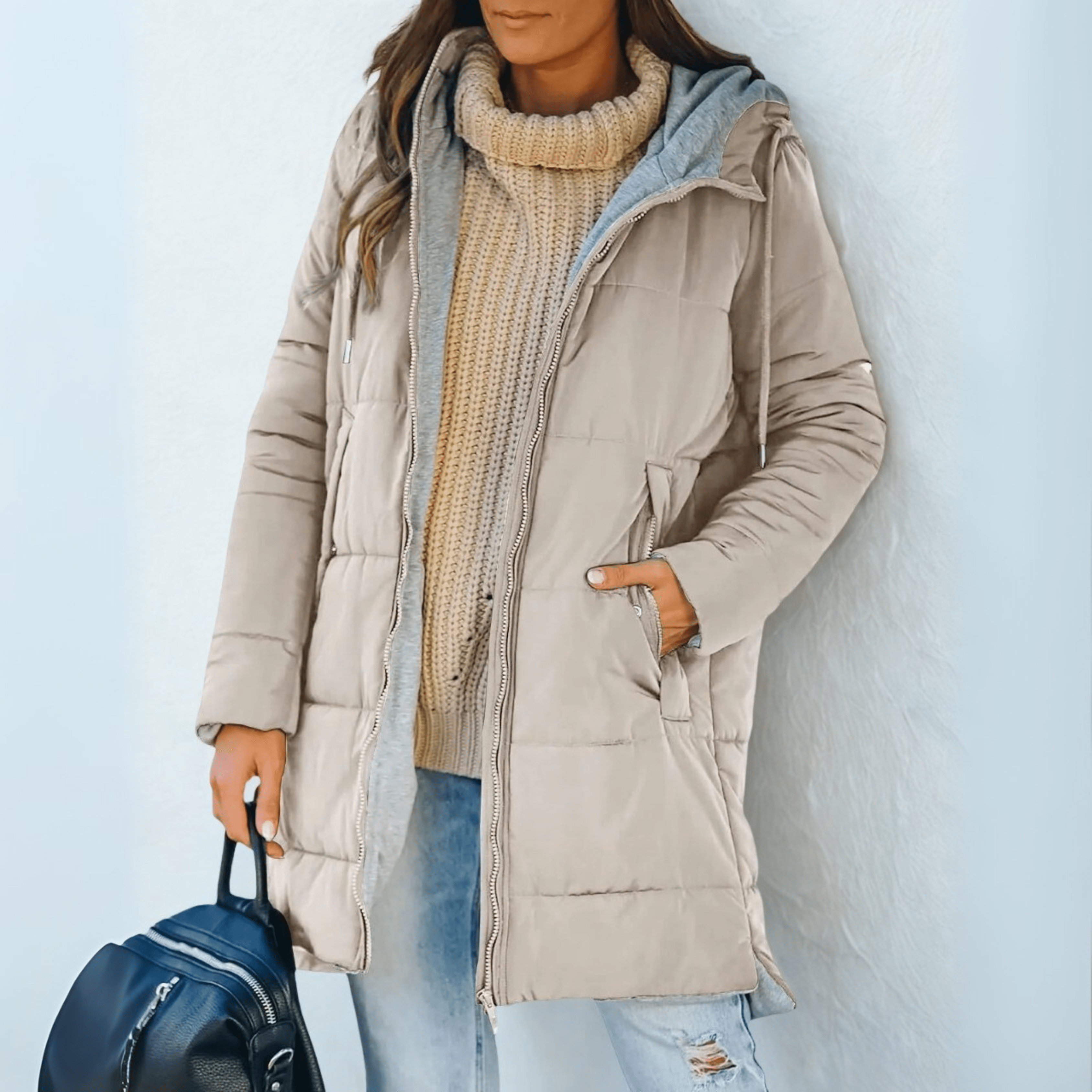Black Puffer Jacket for Women – Longline Quilted Design with Zip Front and Pockets - We are MFEO