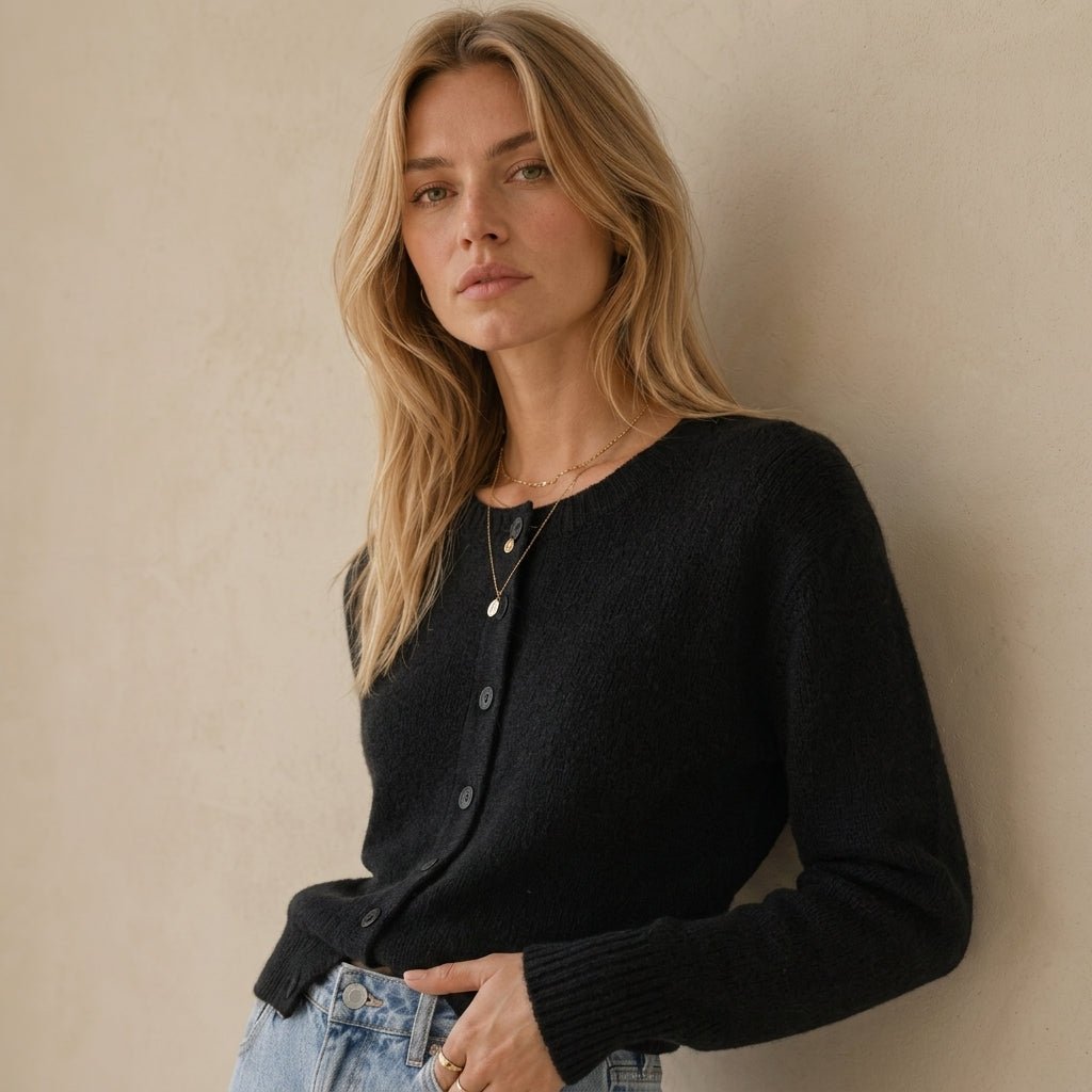 Cardigan for Women – Ribbed Knit with Button Front and Crew Neck - We are MFEO