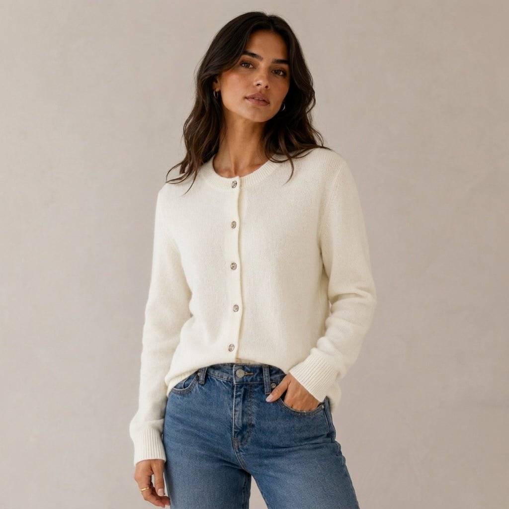 Cashmere Cardigan for Women – Fitted Round Neck with Button Front - We are MFEO