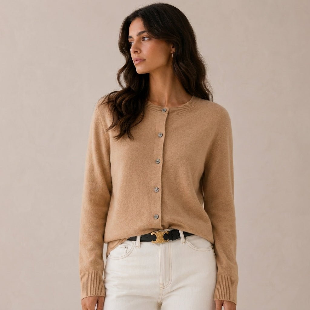 Cashmere Cardigan for Women – Fitted Round Neck with Button Front - We are MFEO
