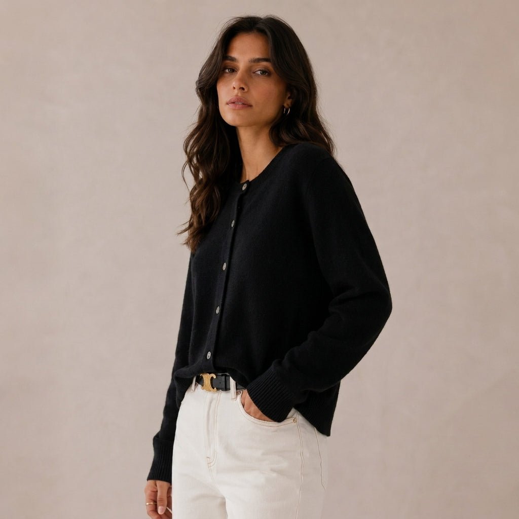 Cashmere Cardigan for Women – Fitted Round Neck with Button Front - We are MFEO