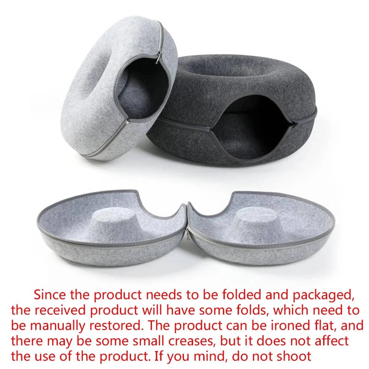 Cat Bed for Multiple Cats – Donut Design with Scratch-Resistant Felt and Dual Nest Feature - We are MFEO