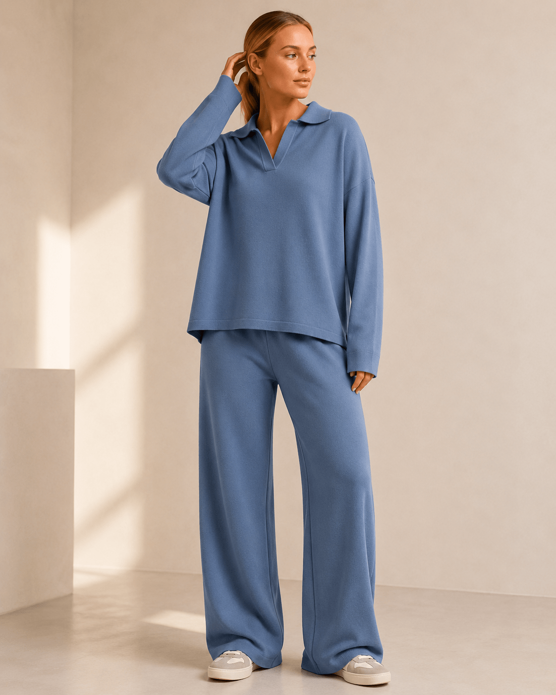 Co-ord Set Women - Polo Neck Sweater with Wide Leg Pants - We are MFEO