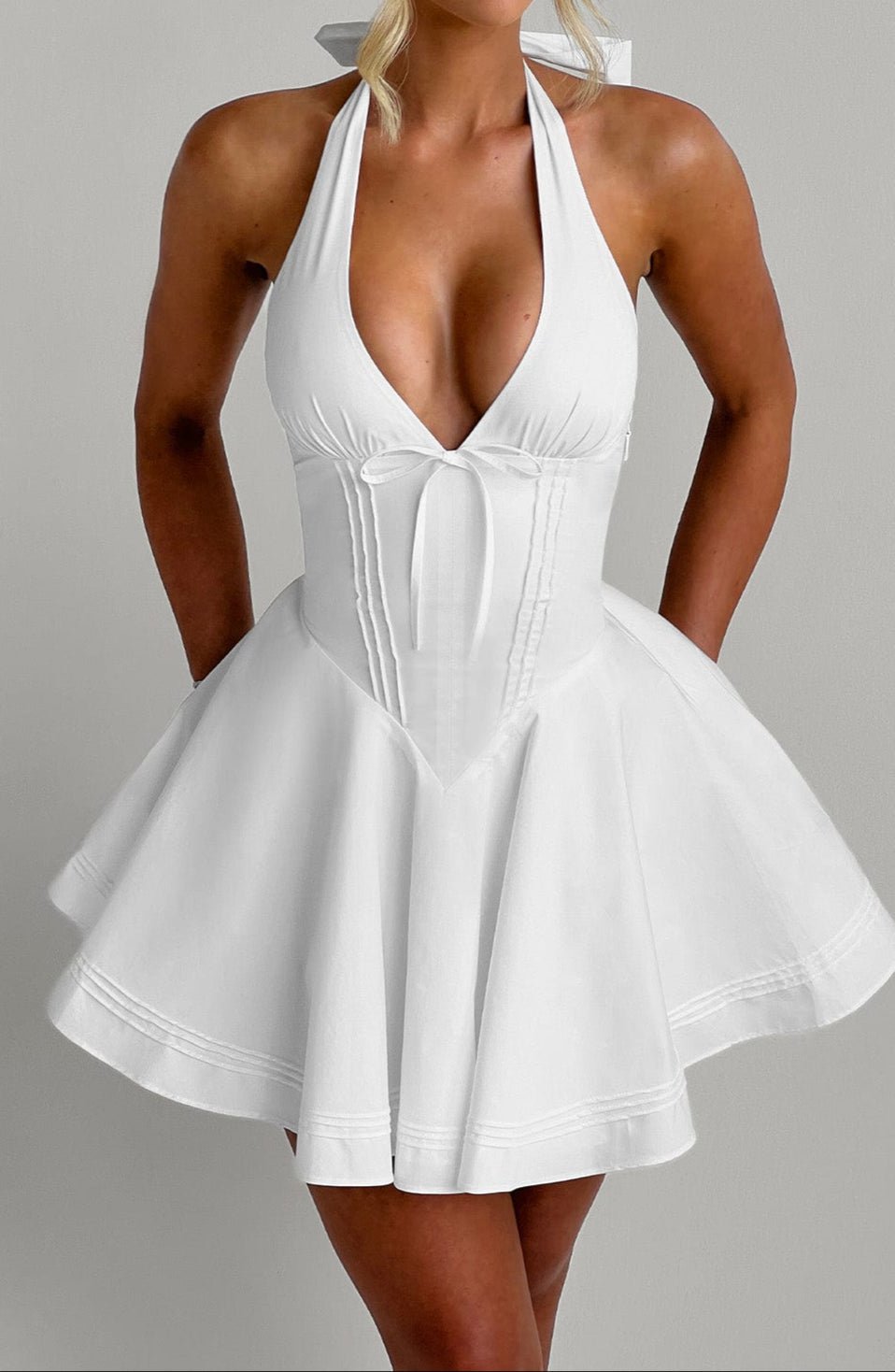 Cocktail Dress – Mini Halter Neck with Fitted Bodice and Flared Skirt - We are MFEO