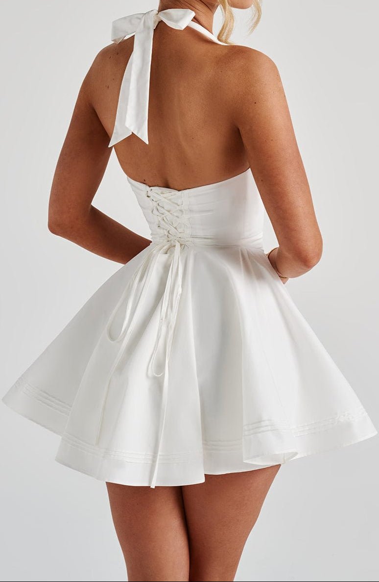 Cocktail Dress – Mini Halter Neck with Fitted Bodice and Flared Skirt - We are MFEO