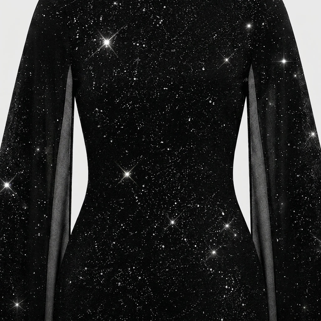 Cocktail Dress with Glitter Cape Sleeves – Ribbed Mini Fit for Formal Parties - We are MFEO