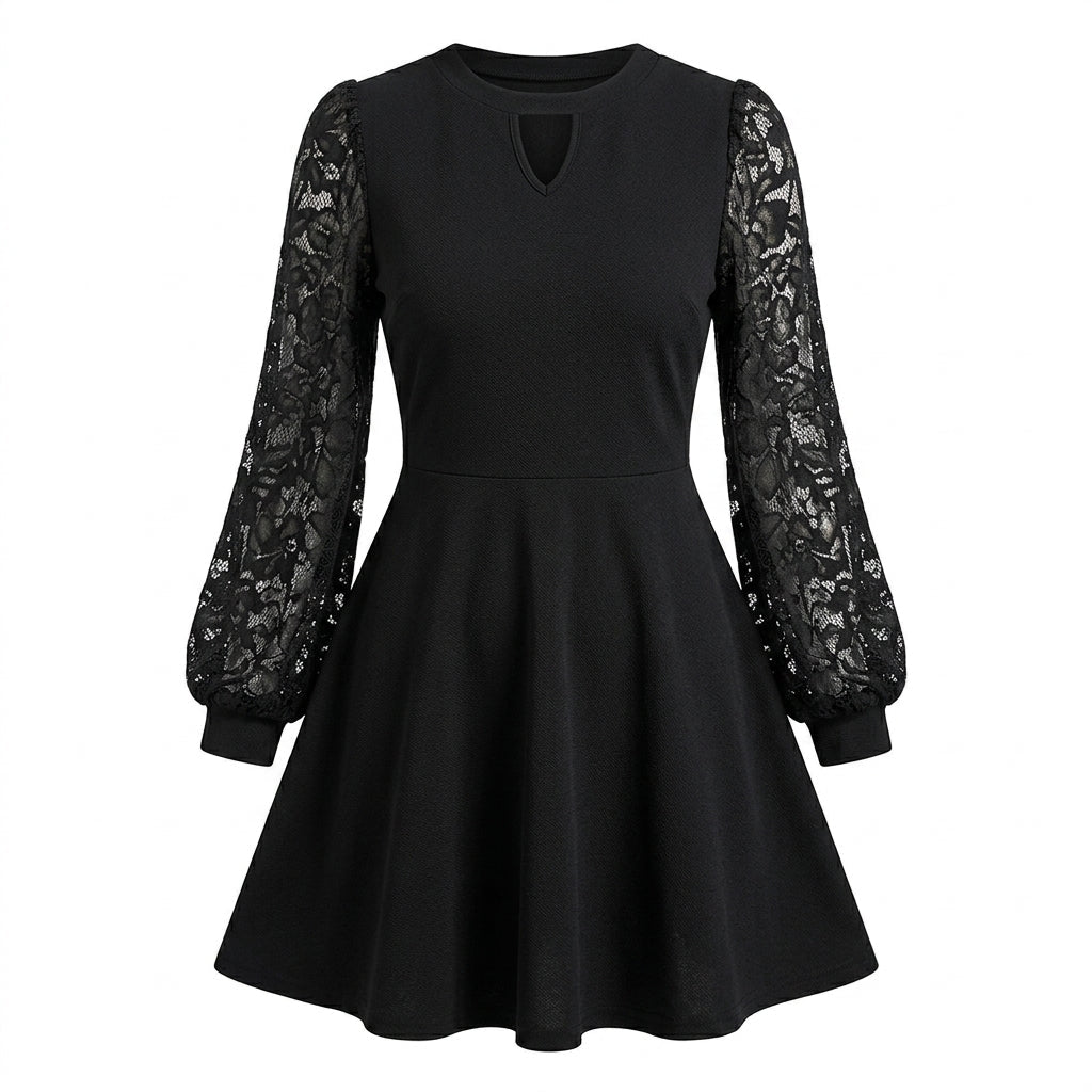 Cocktail Dress with Lace Detail – Long Sleeve Mini - We are MFEO
