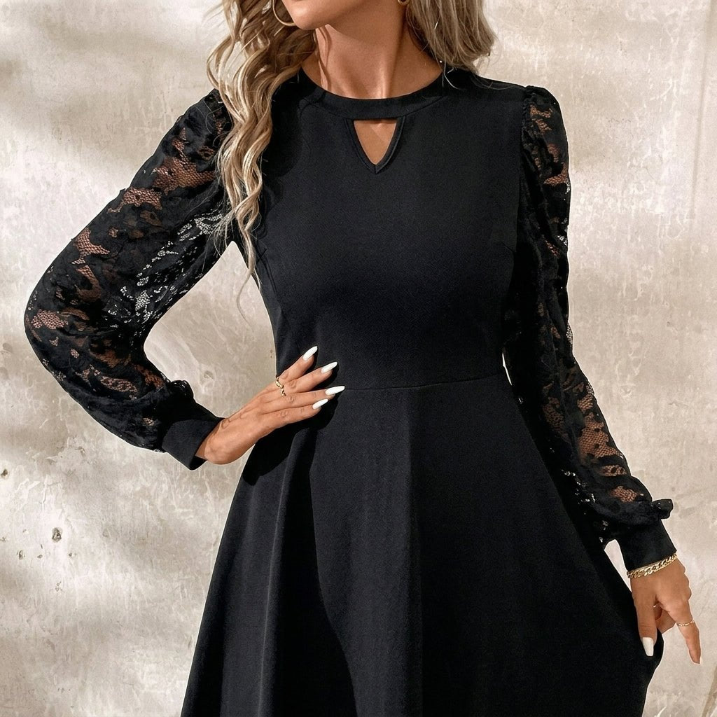 Cocktail Dress with Lace Detail – Long Sleeve Mini - We are MFEO