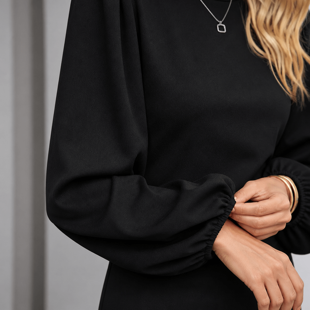 Cocktail Mini Dress with Ruffle Hem – Long Sleeves and Ruched Waist - We are MFEO