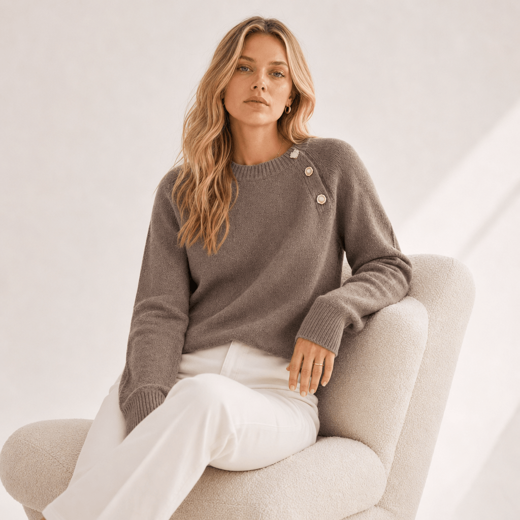 Crew Neck Knit Sweater with Diagonal Button Detail – Regular Fit for Autumn/Winter - We are MFEO
